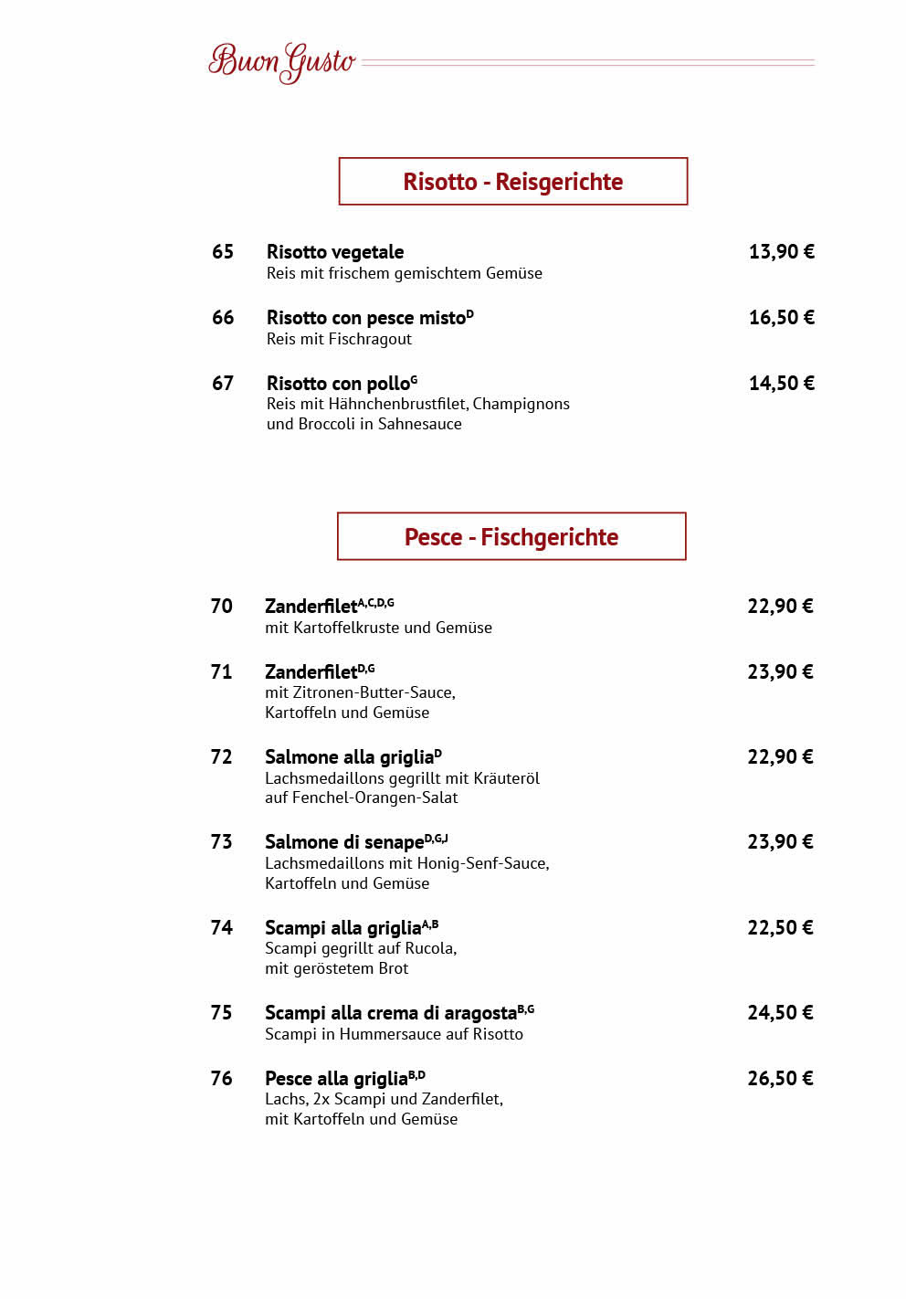 Restaurant Buon Gusto Karow Speisekarte 5